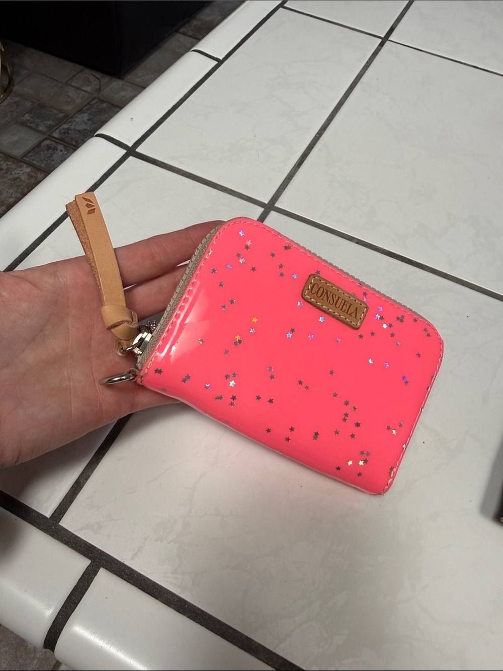 Consuela shine Neon Pink Star Zip Card Wallet